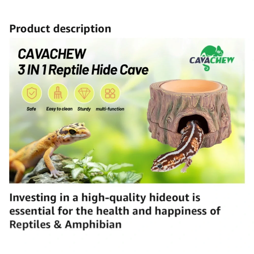 3-in-1 Reptile Hide Cave w/Detachable Base & Humidity Dish - 6.4 x 6 x 3.5” NIB